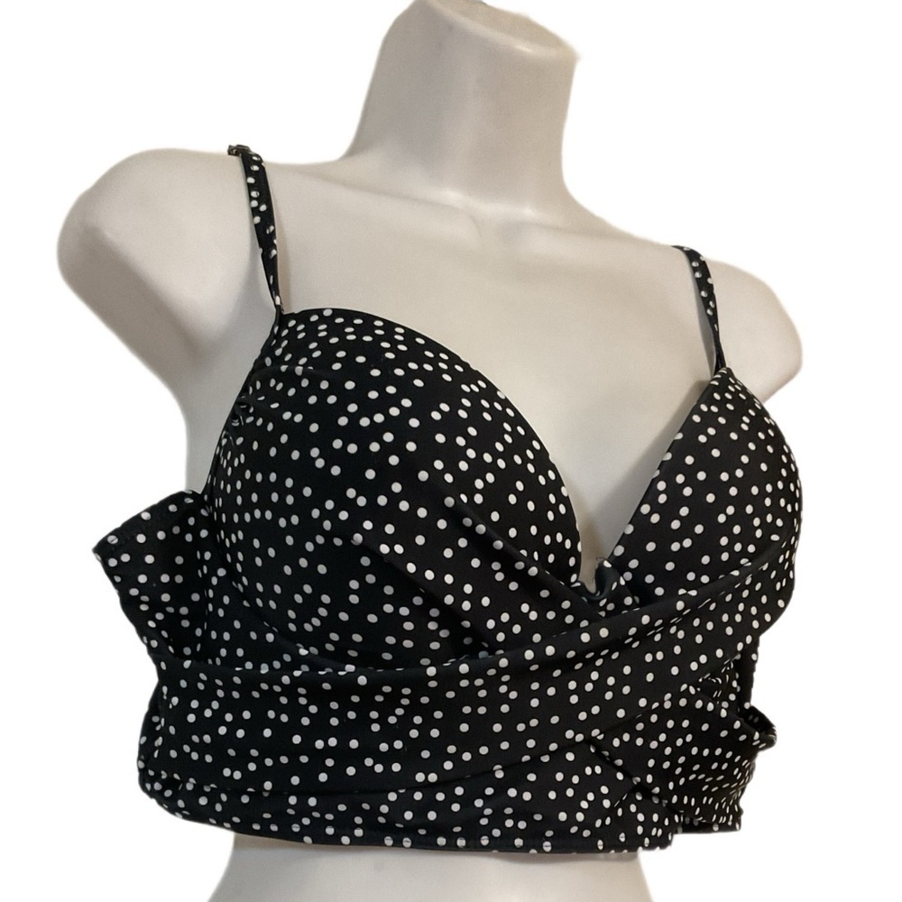 Black and White Polka Dot Crop Top tankini swim top wrap bikini - Picture 1 of 8